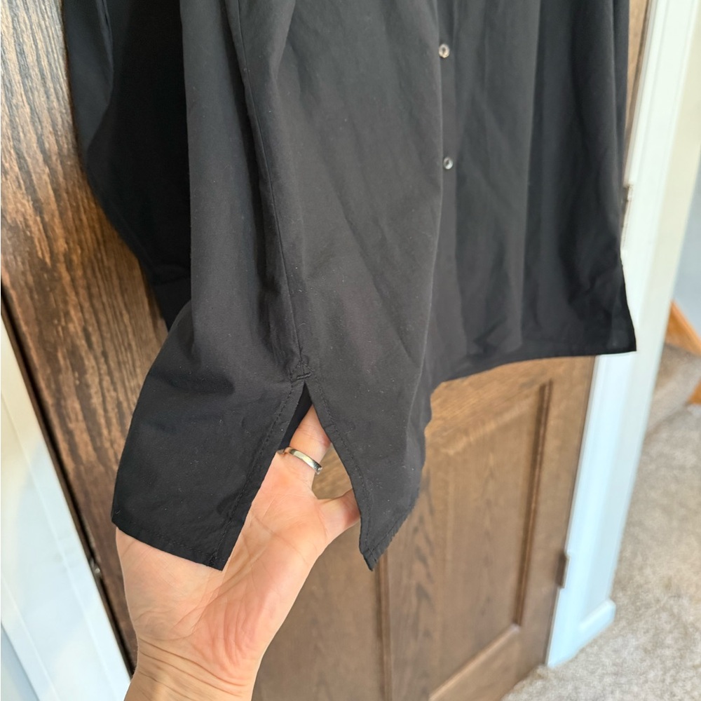 NWT Eileen Fisher Black Mandarin Collar Boxy Button-Up Shirt XL - Picture 7 of 10